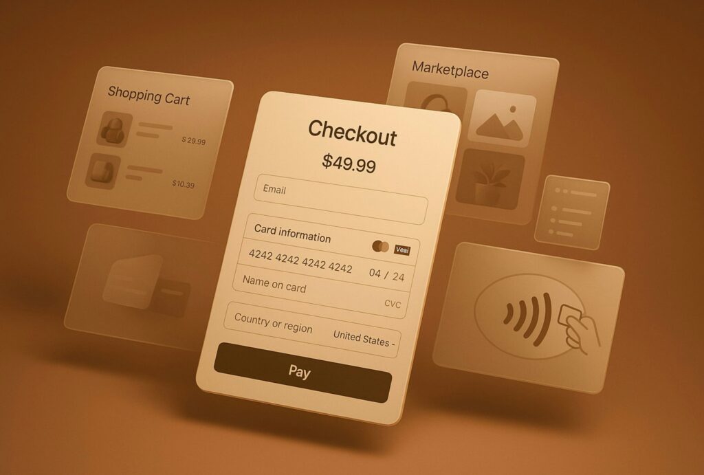 Online-Checkout-Bildschirm mit Zahlungsdetails und Warenkorb